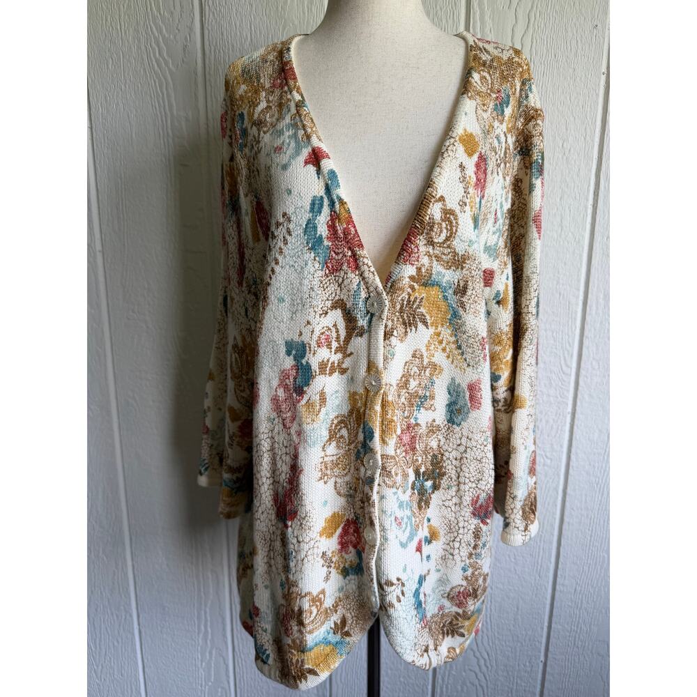 CJ Banks Floral Button Front Cardigan 2X Boho Lightweight Sweater Plus Size